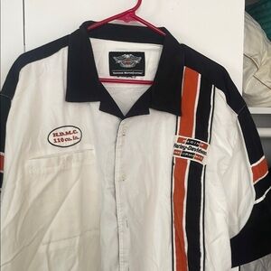 Harley-Davidson White Shirt with Black and Orange Accents, RACE WEAR.